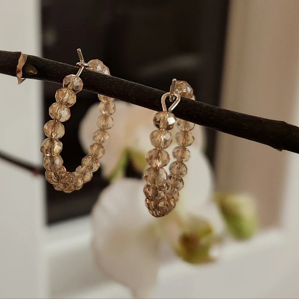 Champayne Cryatal Like Hoop Earrings - Picture 1 of 2